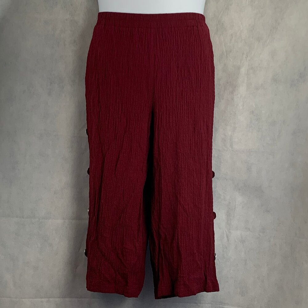 JM Collection Women's Side-Button Soft Capri Pants, Cherry Dark Red, XL